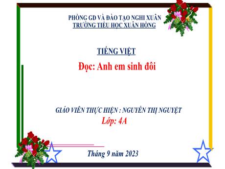 Bài giảng Tiếng Việt 4 - Đọc: Anh em sinh đôi (Tiết 1)(Nguyễn Thị Nguyệt)