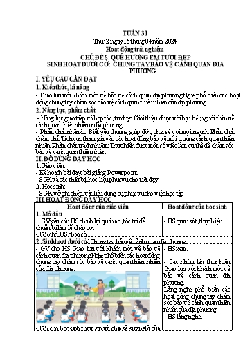 Kế hoạch bài dạy Lớp 4 - Thứ 2 đến Thứ 4, Tuần 31 Năm học 2023-2024 (Cao Thị Thủy)