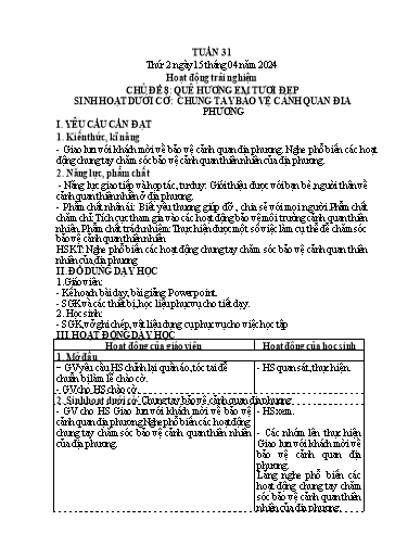 Kế hoạch bài dạy Lớp 4 - Thứ 2+3, Tuần 31 Năm học 2023-2024 (Hà Thị Lê Na)