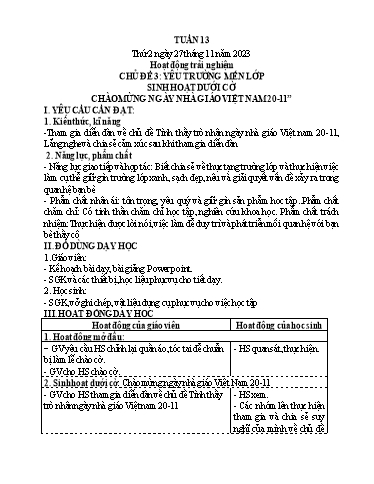 Kế hoạch bài dạy Lớp 4 - Thứ 2+3+4, Tuần 13 Năm học 2023-2024 (Cao Thị Thủy)