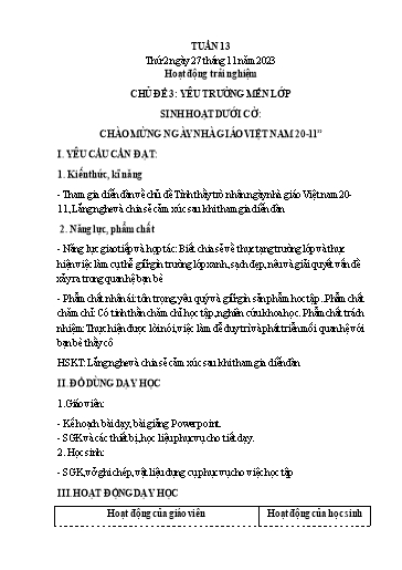 Kế hoạch bài dạy Lớp 4 - Thứ 2+3+4, Tuần 13 Năm học 2023-2024 (Hà Thị Lê Na)