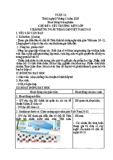 Kế hoạch bài dạy Lớp 4 - Thứ 2+3+4, Tuần 13 Năm học 2023-2024 (Nguyễn Thị Nguyệt)