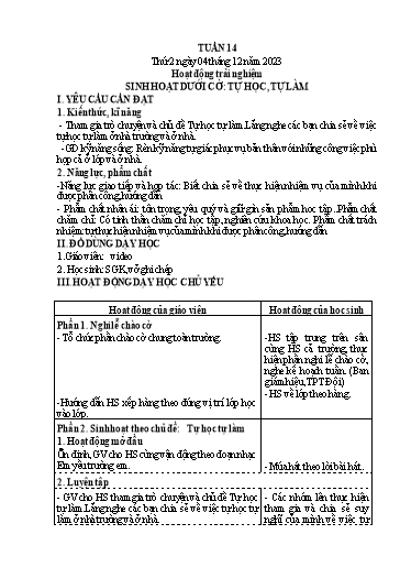 Kế hoạch bài dạy Lớp 4 - Thứ 2+3+4, Tuần 14 Năm học 2023-2024 (Cao Thị Thủy)