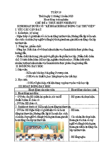 Kế hoạch bài dạy Lớp 4 - Thứ 2+3+4, Tuần 15 Năm học 2023-2024 (Cao Thị Thủy)