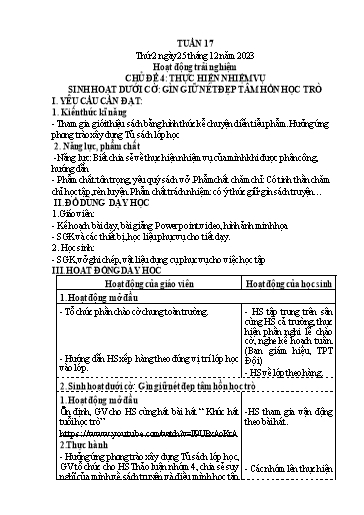 Kế hoạch bài dạy Lớp 4 - Thứ 2+3+4, Tuần 17 Năm học 2023-2024 (Cao Thị Thủy)