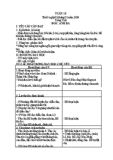 Kế hoạch bài dạy Lớp 4 - Thứ 2+3+4, Tuần 18 Năm học 2023-2024 (Cao Thị Thủy)