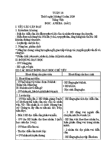 Kế hoạch bài dạy Lớp 4 - Thứ 2+3+4, Tuần 18 Năm học 2023-2024 (Nguyễn Thị Nguyệt)