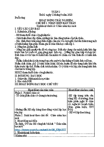 Kế hoạch bài dạy Lớp 4 - Thứ 2+3+4, Tuần 2 Năm học 2023-2024 (Hà Thị Lê Na)