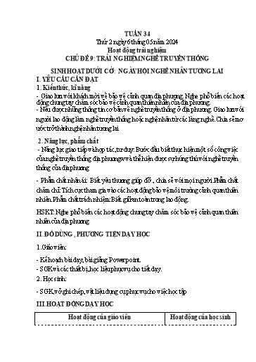 Kế hoạch bài dạy Lớp 4 - Thứ 2+3+4, Tuần 34 Năm học 2023-2024 (Hà Thị Lê Na)