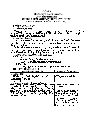 Kế hoạch bài dạy Lớp 4 - Thứ 2+3+4, Tuần 36 Năm học 2023-2024 (Hà Thị Lê Na)