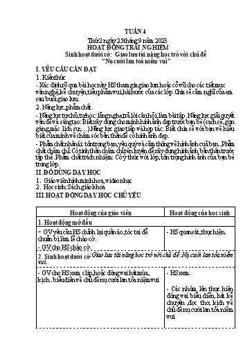 Kế hoạch bài dạy Lớp 4 - Thứ 2+3+4, Tuần 4 Năm học 2023-2024 (Nguyễn Thị Nguyệt)