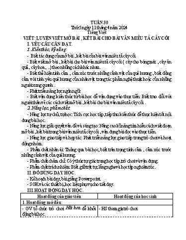 Kế hoạch bài dạy Lớp 4 - Thứ 5 đến Thứ 6, Tuần 30 Năm học 2023-2024 (Cao Thị Thủy)