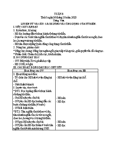 Kế hoạch bài dạy Lớp 4 - Thứ 5 đến Thứ 6, Tuần 8 Năm học 2023-2024 (Cao Thị Thủy)