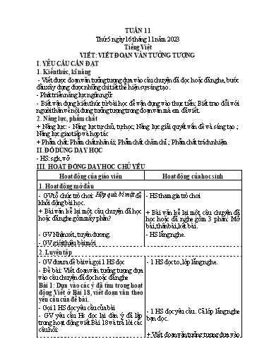 Kế hoạch bài dạy Lớp 4 - Thứ 5+6, Tuần 11 Năm học 2023-2024 (Cao Thị Thủy)