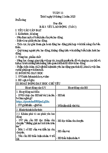 Kế hoạch bài dạy Lớp 4 - Thứ 5+6, Tuần 11 Năm học 2023-2024 (Nguyễn Thị Nguyệt)