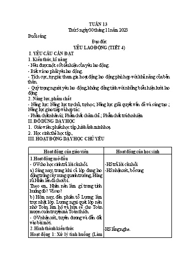 Kế hoạch bài dạy Lớp 4 - Thứ 5+6, Tuần 13 Năm học 2023-2024 (Nguyễn Thị Nguyệt)