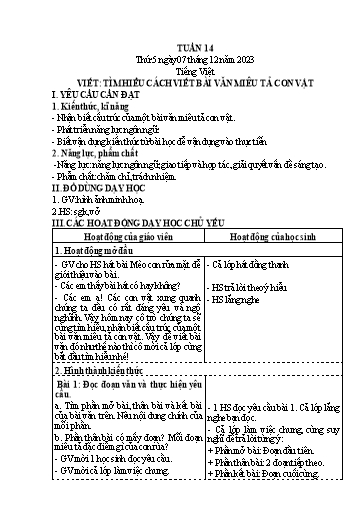 Kế hoạch bài dạy Lớp 4 - Thứ 5+6, Tuần 14 Năm học 2023-2024 (Cao Thị Thủy)
