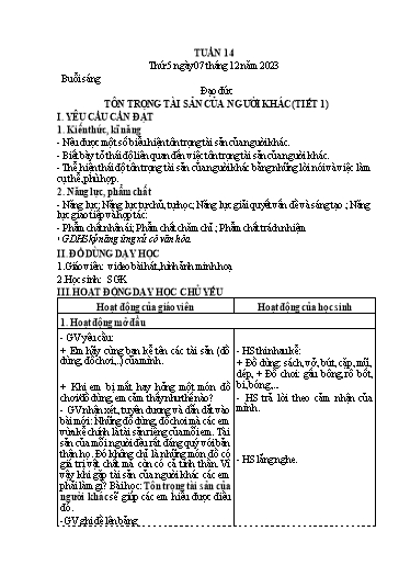 Kế hoạch bài dạy Lớp 4 - Thứ 5+6, Tuần 14 Năm học 2023-2024 (Nguyễn Thị Nguyệt)
