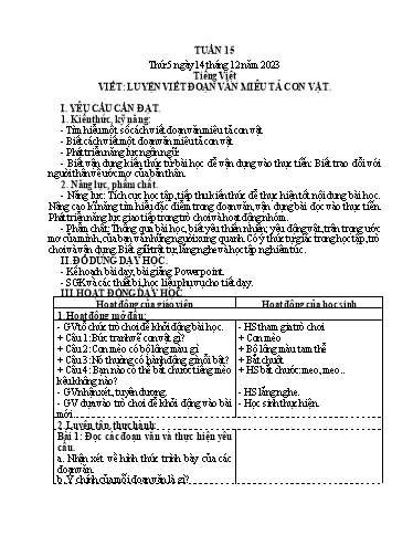 Kế hoạch bài dạy Lớp 4 - Thứ 5+6, Tuần 15 Năm học 2023-2024 (Cao Thị Thủy)