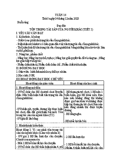 Kế hoạch bài dạy Lớp 4 - Thứ 5+6, Tuần 15 Năm học 2023-2024 (Nguyễn Thị Nguyệt)