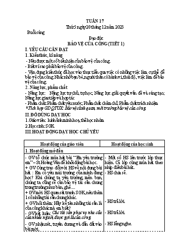Kế hoạch bài dạy Lớp 4 - Thứ 5+6, Tuần 17 Năm học 2023-2024 (Nguyễn Thị Nguyệt)