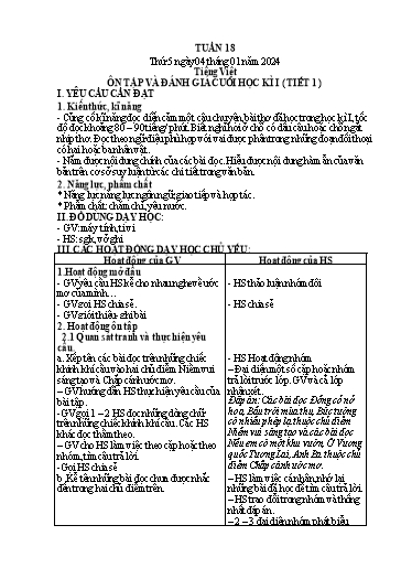 Kế hoạch bài dạy Lớp 4 - Thứ 5+6, Tuần 18 Năm học 2023-2024 (Cao Thị Thủy)