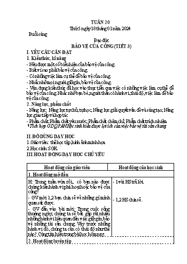 Kế hoạch bài dạy Lớp 4 - Thứ 5+6, Tuần 20 Năm học 2023-2024 (Nguyễn Thị Nguyệt)