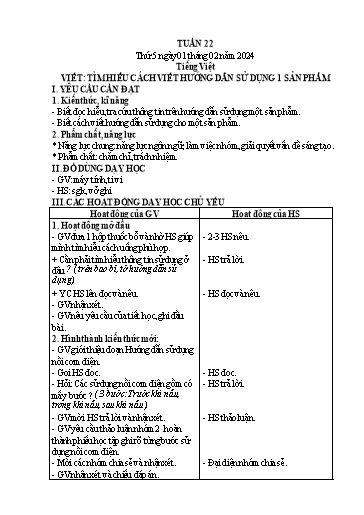 Kế hoạch bài dạy Lớp 4 - Thứ 5+6, Tuần 22 Năm học 2023-2024 (Cao Thị Thủy)