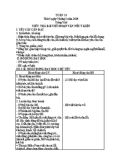 Kế hoạch bài dạy Lớp 4 - Thứ 5+6, Tuần 25 Năm học 2023-2024 (Cao Thị Thủy)