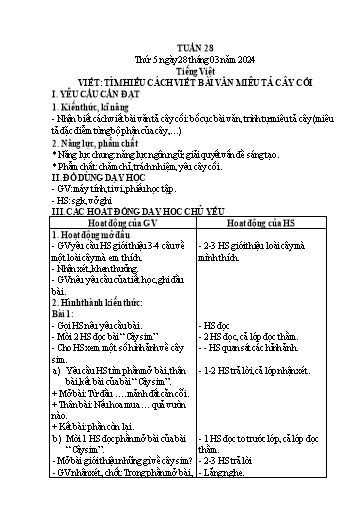 Kế hoạch bài dạy Lớp 4 - Thứ 5+6, Tuần 28 Năm học 2023-2024 (Cao Thị Thủy)