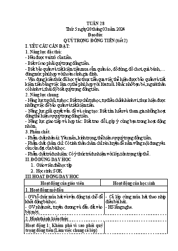 Kế hoạch bài dạy Lớp 4 - Thứ 5+6, Tuần 28 Năm học 2023-2024 (Nguyễn Thị Nguyệt)