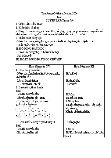 Kế hoạch bài dạy Lớp 4 - Thứ 5+6, Tuần 29 Năm học 2023-2024 (Hà Thị Lê Na)
