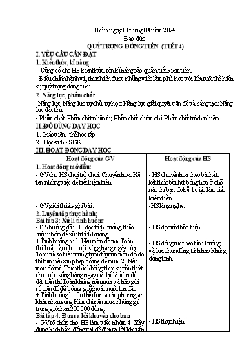 Kế hoạch bài dạy Lớp 4 - Thứ 5+6, Tuần 30 Năm học 2023-2024 (Nguyễn Thị Nguyệt)