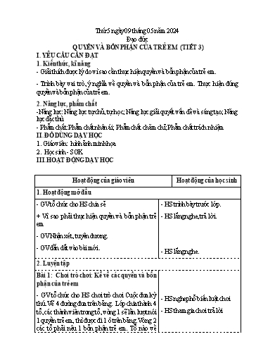 Kế hoạch bài dạy Lớp 4 - Thứ 5+6, Tuần 34 Năm học 2023-2024 (Nguyễn Thị Nguyệt)