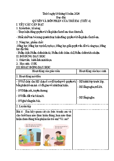 Kế hoạch bài dạy Lớp 4 - Thứ 5+6, Tuần 35 Năm học 2023-2024 (Nguyễn Thị Nguyệt)