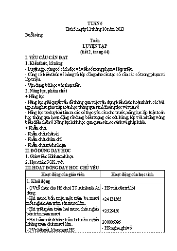 Kế hoạch bài dạy Lớp 4 - Thứ 5+6, Tuần 6 Năm học 2023-2024 (Nguyễn Thị Nguyệt)