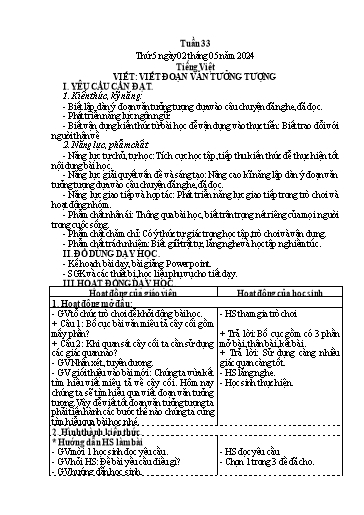 Kế hoạch bài dạy Lớp 4 - Thứ 5+6+7, Tuần 33 Năm học 2023-2024 (Cao Thị Thủy)