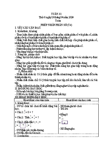 Kế hoạch bài dạy Lớp 4 - Thứ 6, Tuần 31 Năm học 2023-2024 (Cao Thị Thủy)