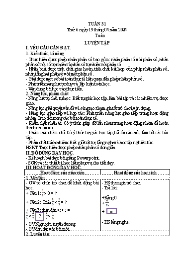 Kế hoạch bài dạy Lớp 4 - Thứ 6, Tuần 31 Năm học 2023-2024 (Hà Thị Lê Na)