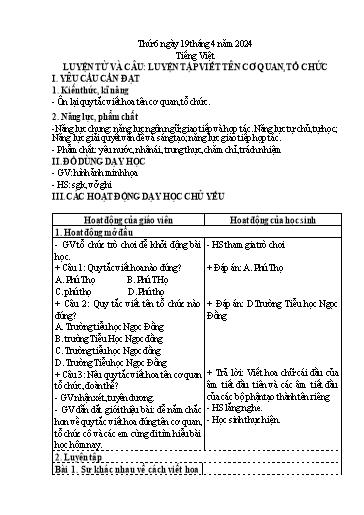 Kế hoạch bài dạy Lớp 4 - Thứ 6, Tuần 31 Năm học 2023-2024 (Nguyễn Thị Nguyệt)