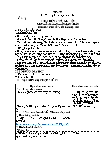 Kế hoạch bài dạy Lớp 4 - Tuần 2 Năm học 2023-2024 (Cao Thị Thủy)